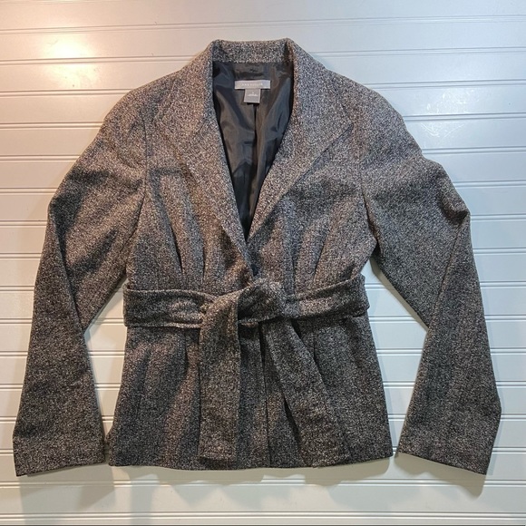 Ann Taylor Ladies Size 2 Lined Classic Gray Tweed Jacket Removable Belt Ex Cond - Picture 3 of 7